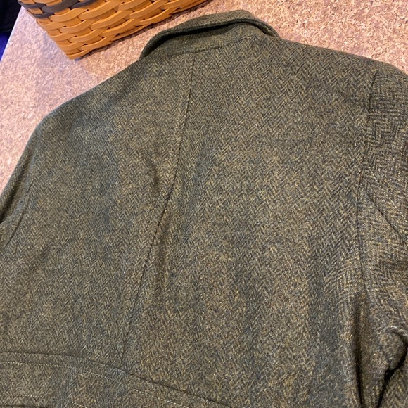 L.L. Bean Wool Blazer Jacket Green Herringbone Vintage 12 Petite - Picture 12 of 17